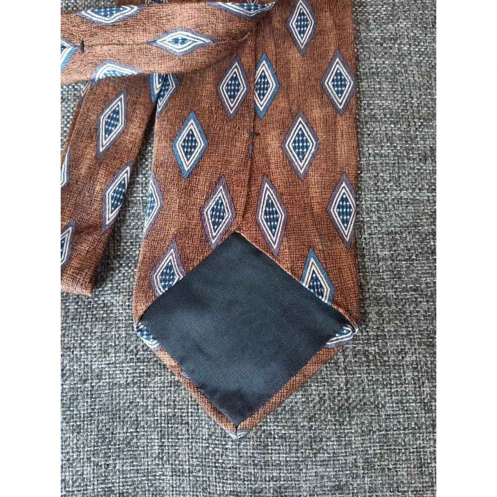 Tie 70s 80s 90s Y2K Mens Hagger Clothing Silk Brown Blue 4 Wide 57 Long